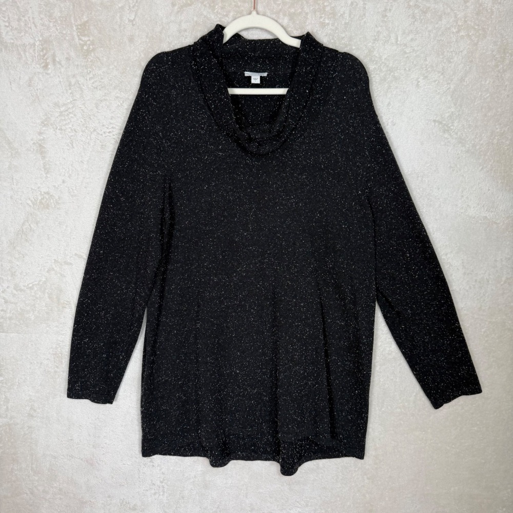 J. Jill Womens Large Black White Speckled Cowl Neck Silk Blend Tunic Sweater